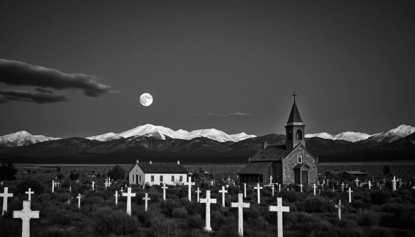 Ảnh AI Fotor mô phỏng phong cách Ansel Adams với cảnh đêm sa mạc và mặt trăng, dù cảnh không tương tự nhưng có gợi ý về độ tương phản cao.