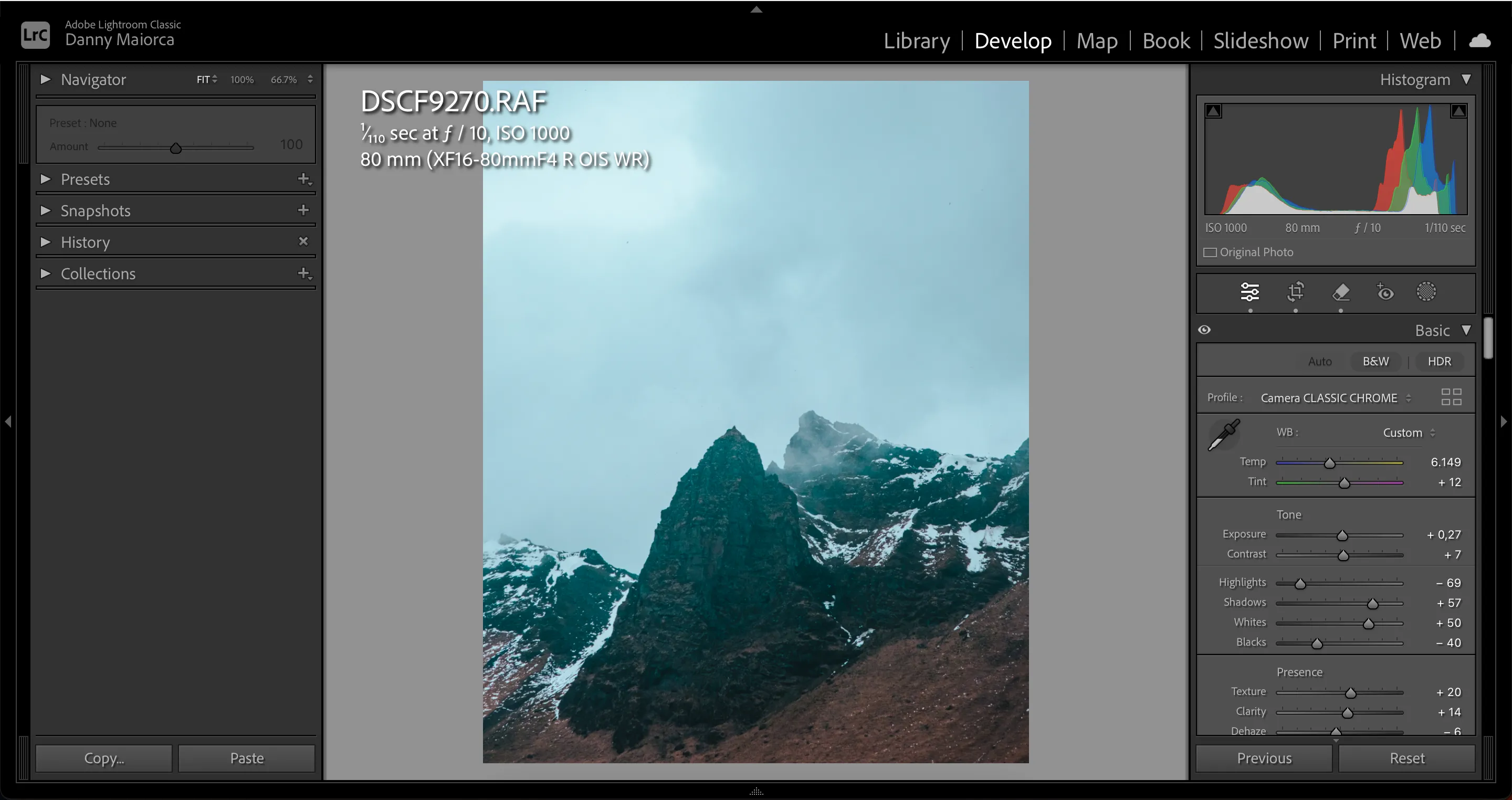 Ảnh chụp màn hình hiển thị hình ảnh đã được AI chỉnh sửa trong Lightroom trông quá bóng bẩy.