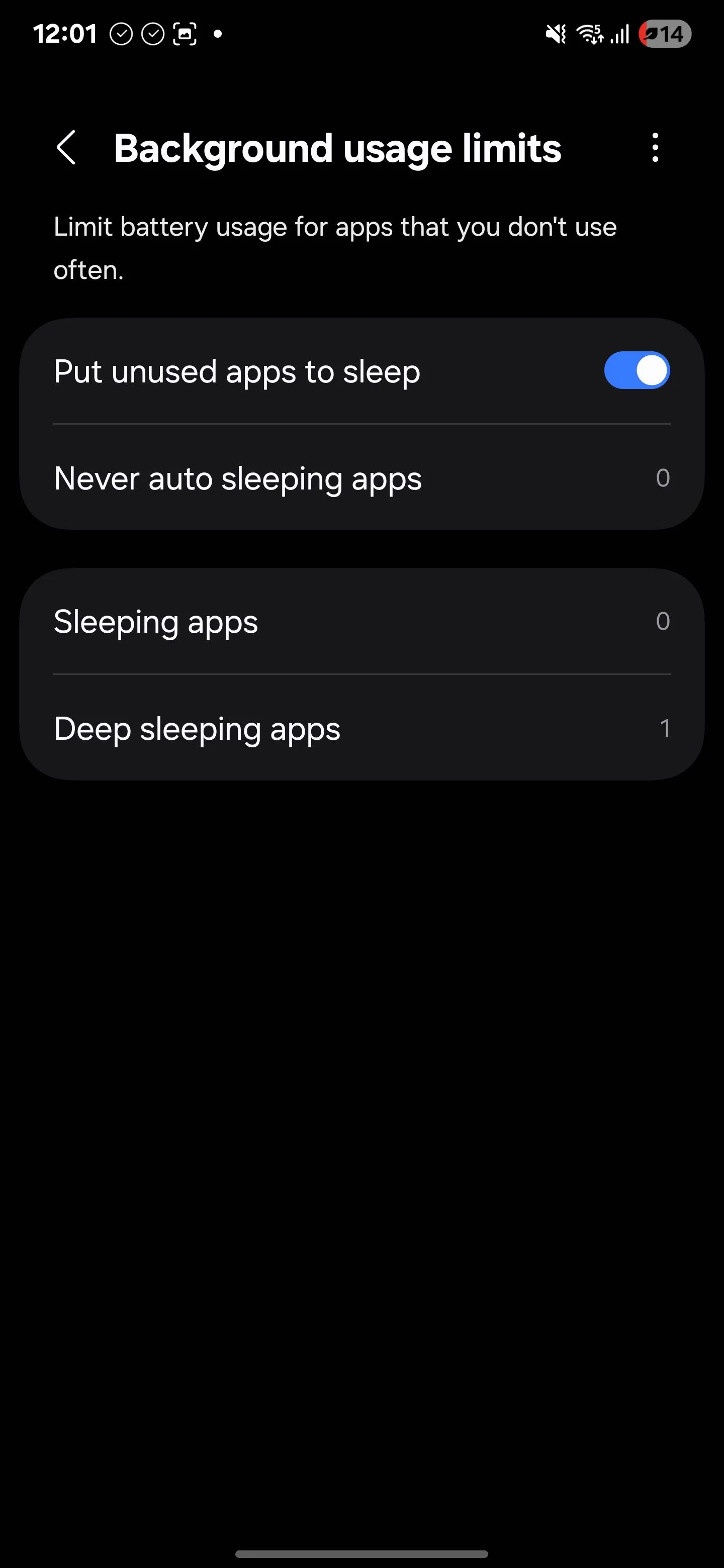 Ảnh chụp màn hình tùy chọn &quot;Đưa ứng dụng không dùng đến vào chế độ ngủ&quot; trên Android, cho phép tự động hạn chế hoạt động nền của các ứng dụng ít sử dụng để tiết kiệm pin và bảo vệ quyền riêng tư.
