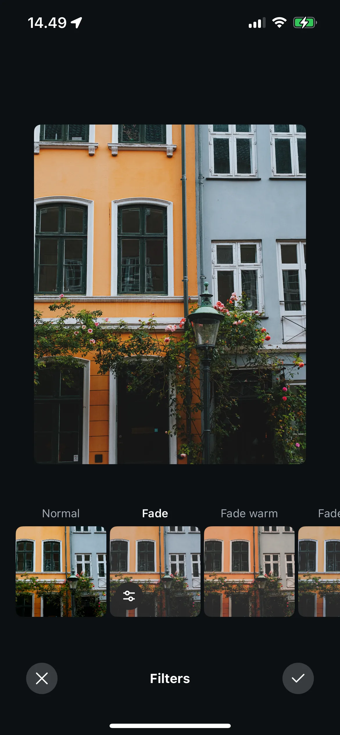 Áp dụng bộ lọc Fade trong ứng dụng Instagram