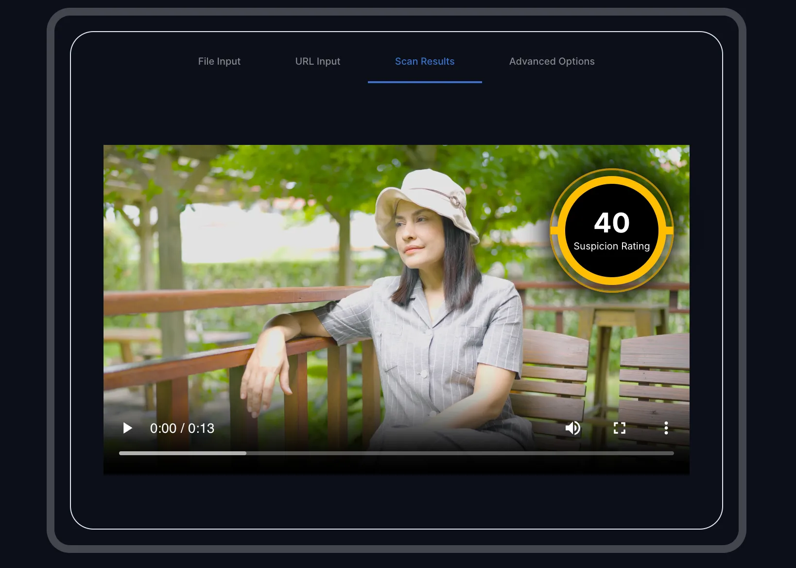 Attestiv.Video đưa ra mức độ nghi ngờ kỹ thuật cho một video AI
