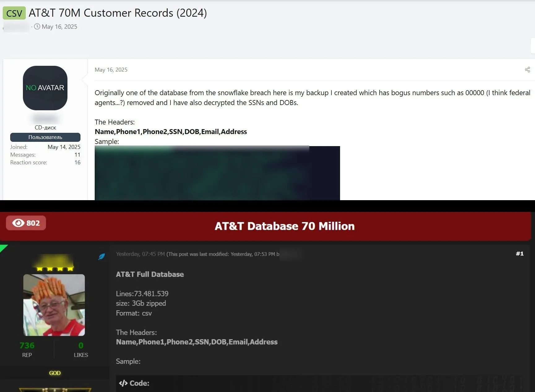 Bài đăng rao bán dữ liệu khách hàng AT&T trên diễn đàn ngầm