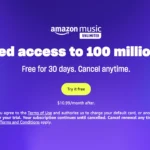 Banner quảng cáo Amazon Music Unlimited với ưu đãi và thông tin gói cước