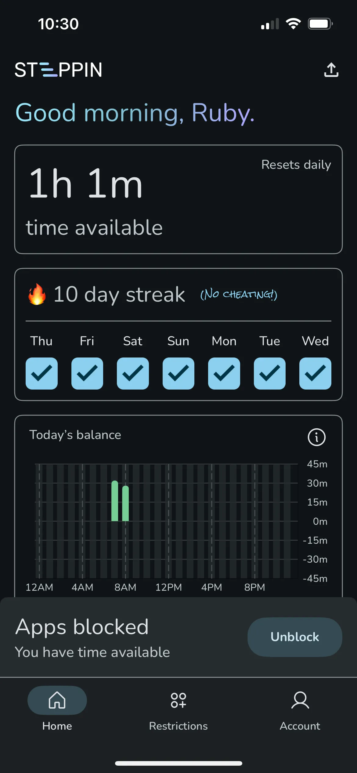 Biểu tượng kỷ lục 10 ngày duy trì streak thành công trong việc sử dụng Steppin để quản lý thời gian sử dụng điện thoại