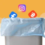 Biểu tượng mạng xã hội bị loại bỏ trong thùng rác, minh họa khả năng kiểm soát thời gian sử dụng ứng dụng với Steppin