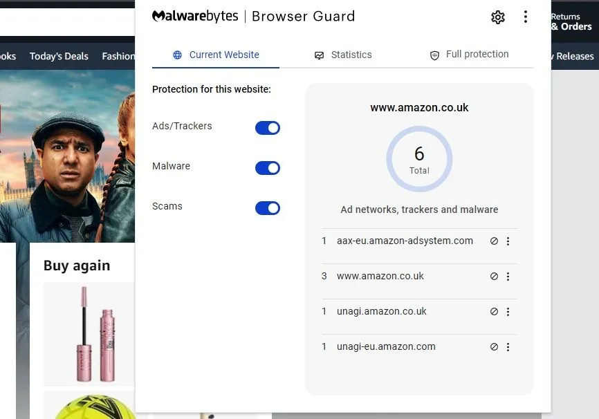 Biểu tượng tiện ích mở rộng Malwarebytes Browser Guard trên trình duyệt.