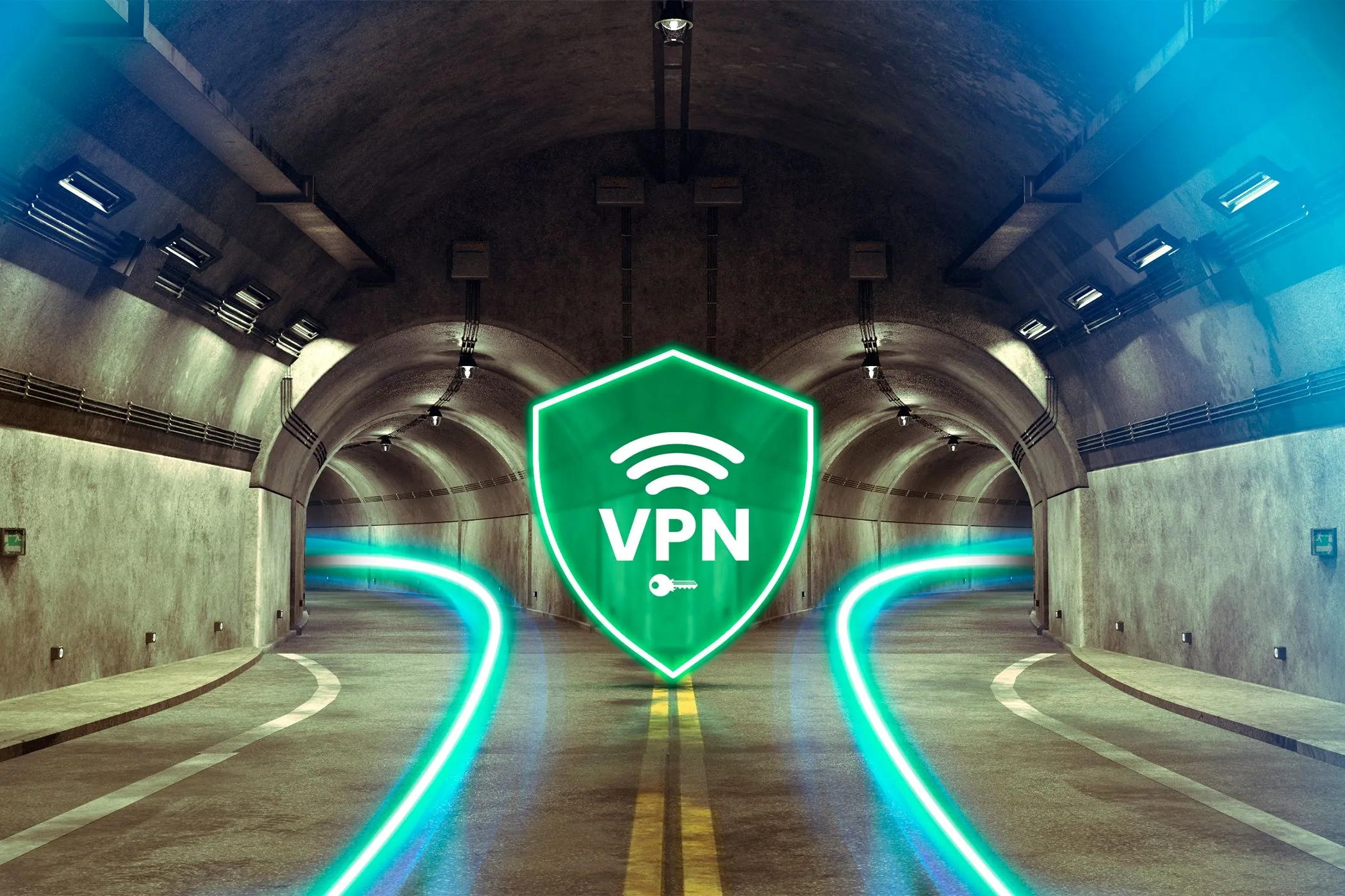 Biểu tượng VPN giữa hai đường hầm dẫn lối