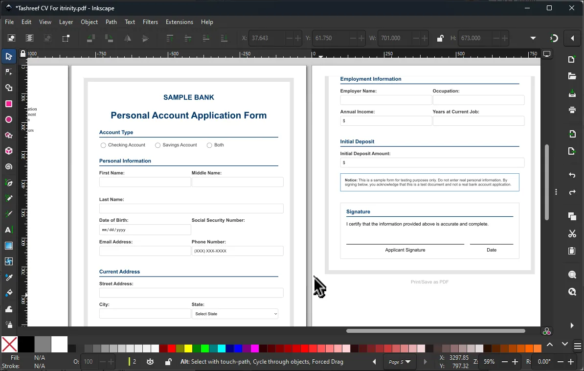 Bố cục chỉnh sửa tài liệu PDF trong Inkscape, tối ưu cho đồ họa vector