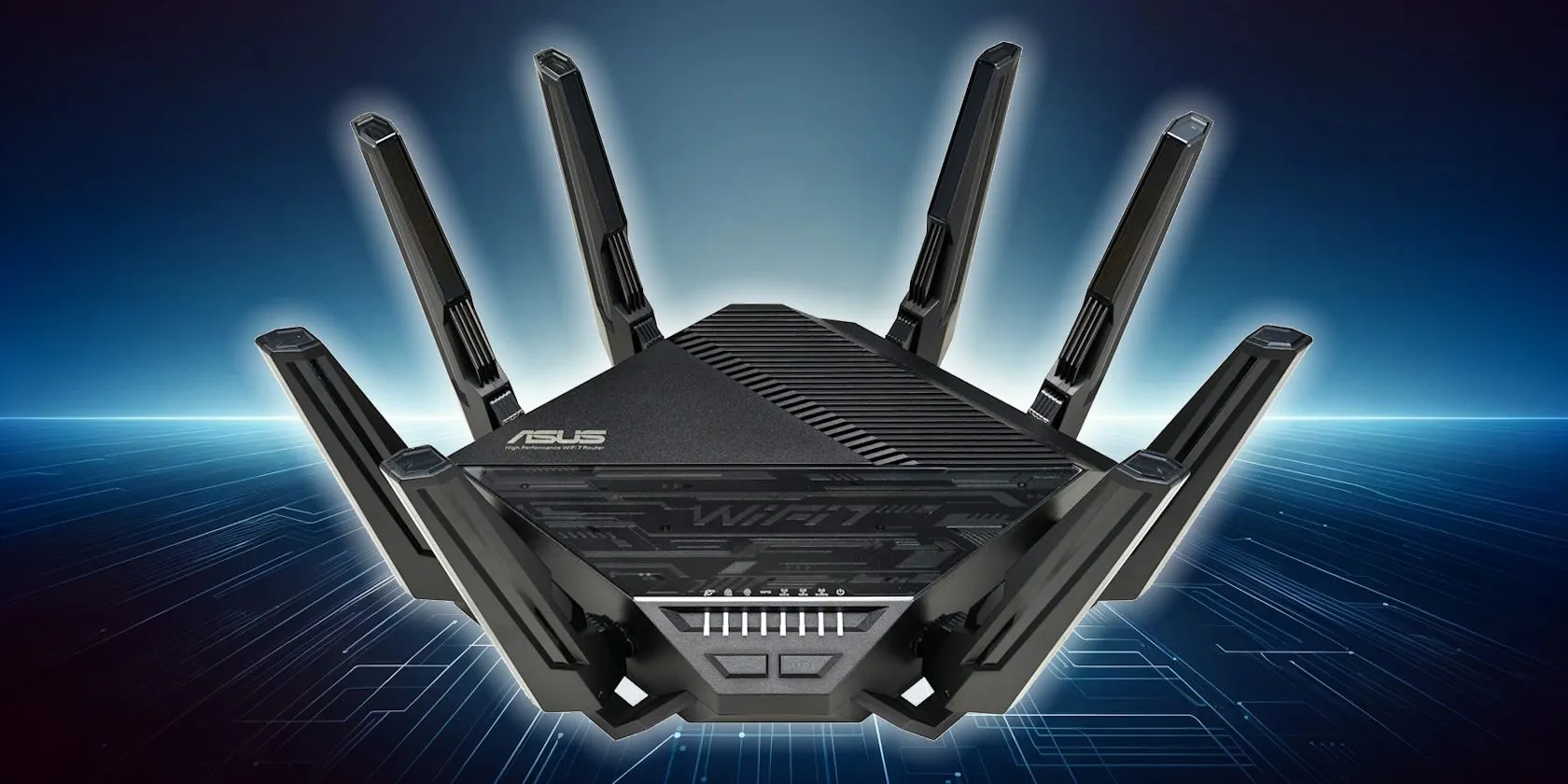 Bộ định tuyến ASUS Wi-Fi 7 hiện đại trên nền công nghệ tương lai