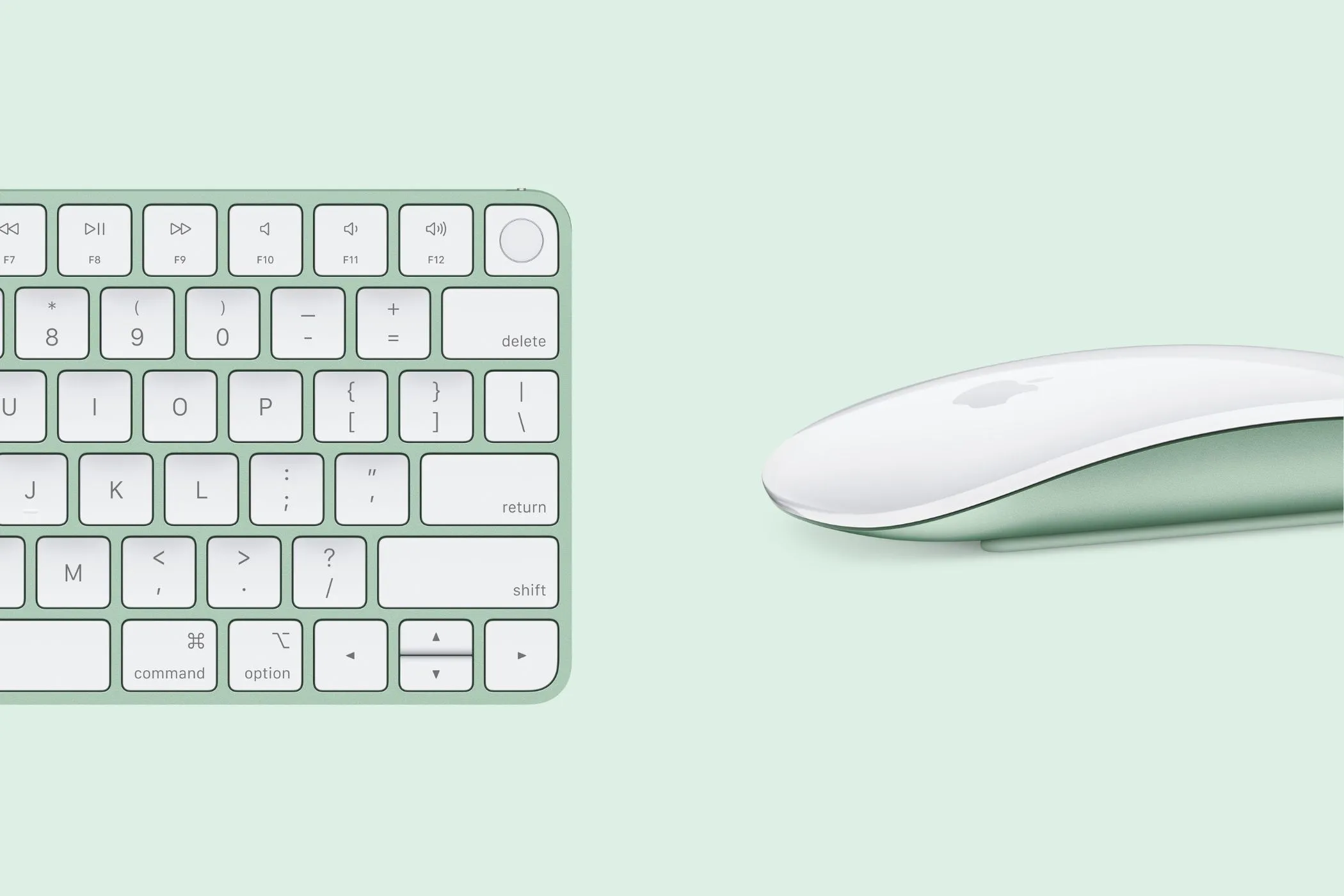 Bộ đôi phụ kiện Magic Keyboard và Magic Mouse đồng màu với iMac, thể hiện chất lượng cao cấp và thiết kế đồng bộ