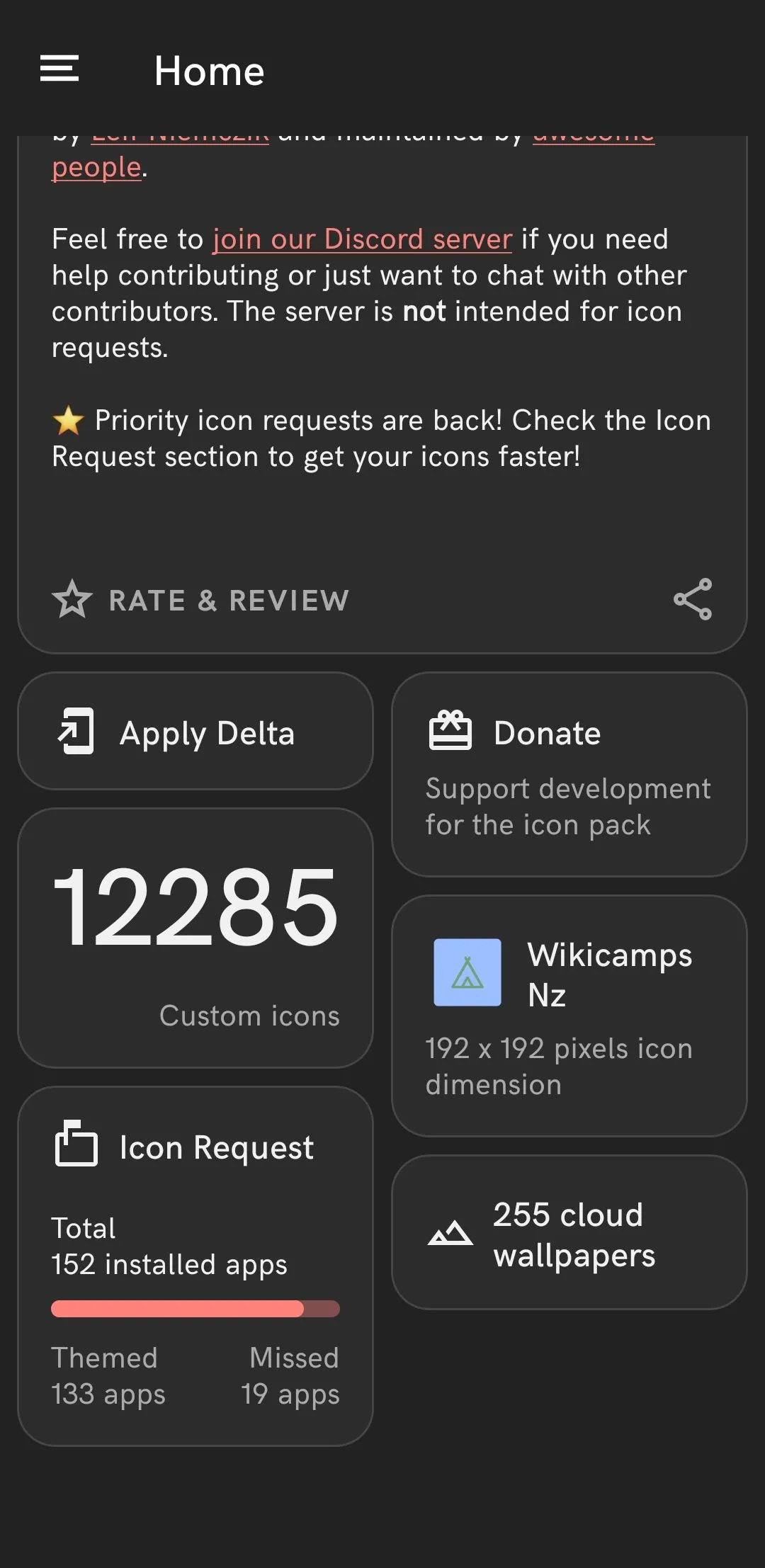 Bộ sưu tập biểu tượng Delta Icon Pack trên màn hình điện thoại Android, minh họa phong cách thiết kế phẳng và màu sắc pastel.