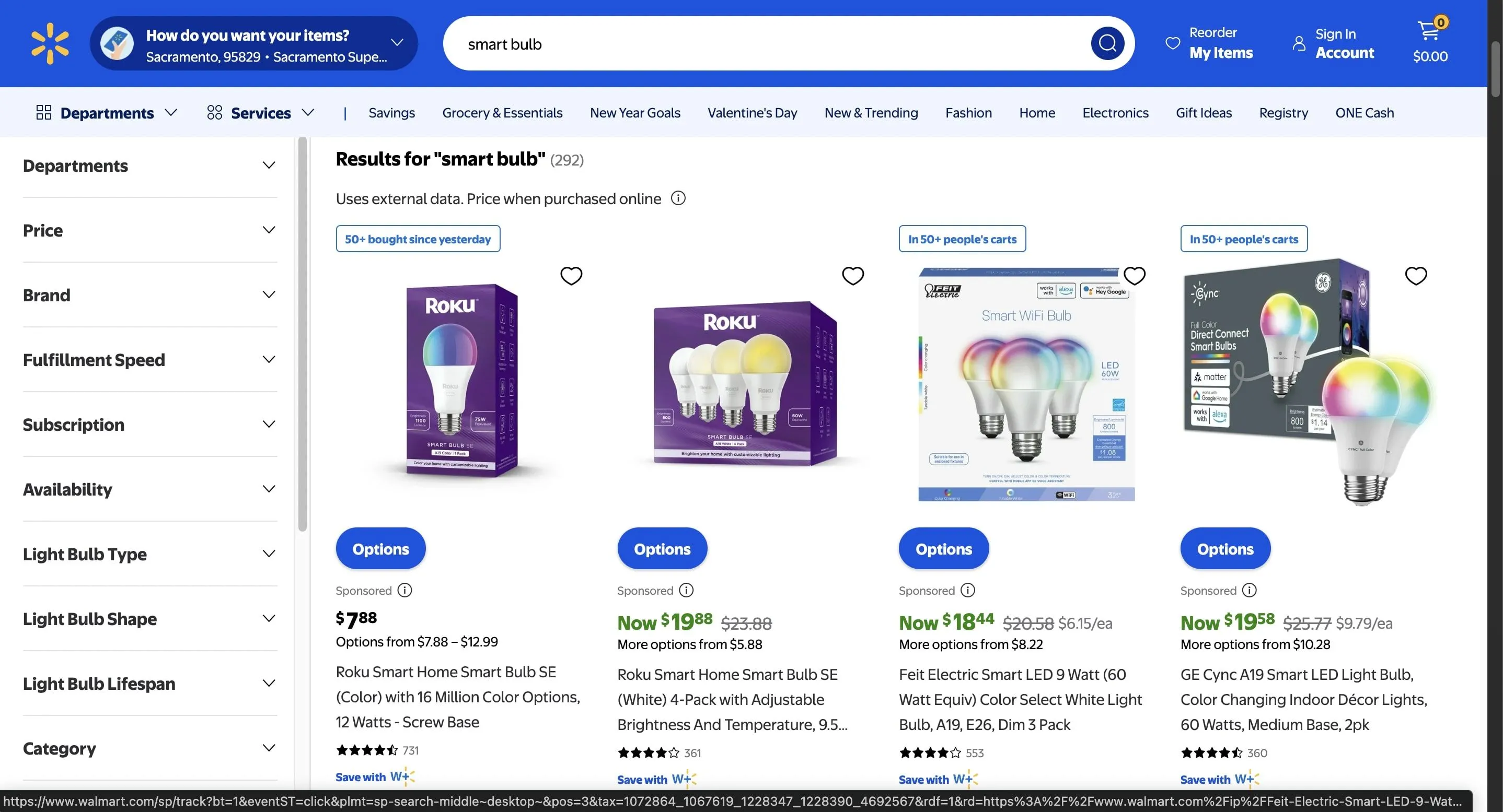Bóng đèn thông minh được bày bán trên trang thương mại điện tử Walmart
