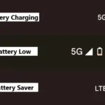Các biểu tượng pin và sạc trên thanh trạng thái Android, hiển thị trạng thái pin đầy, đang sạc, tiết kiệm pin và pin yếu.