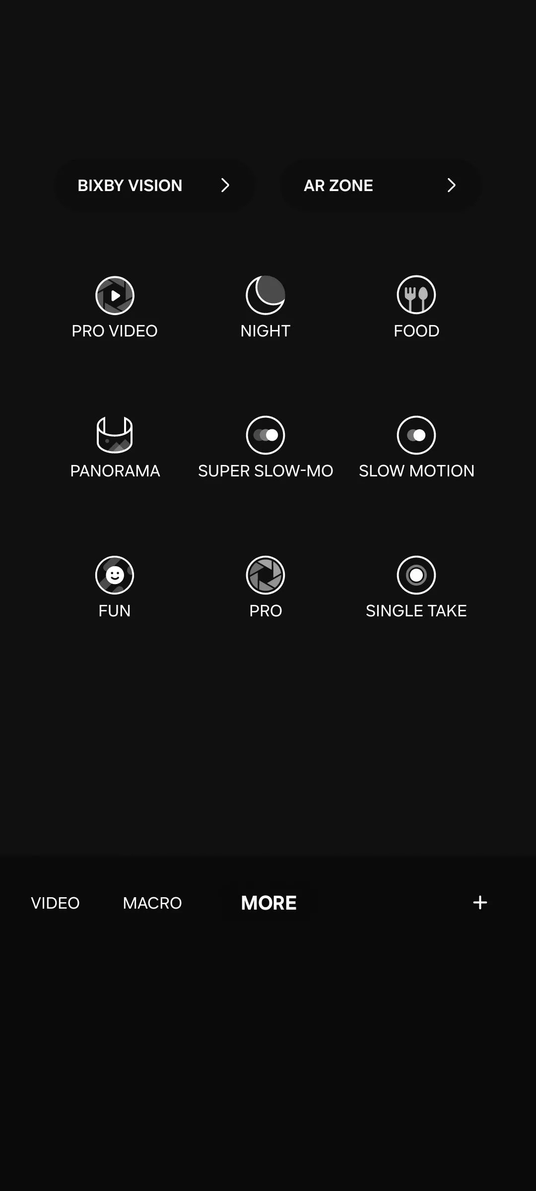 Các chế độ camera khác nhau trên điện thoại Samsung, bao gồm chế độ Pro
