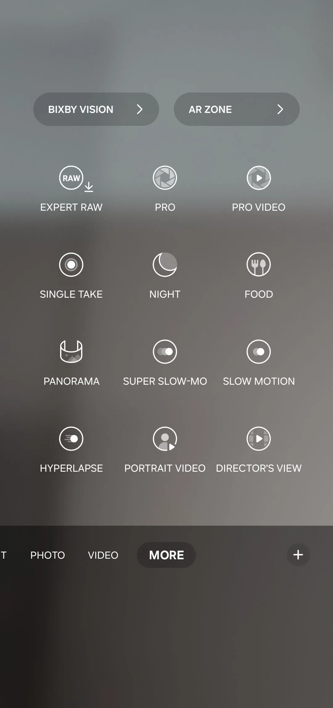 Các chế độ quay phim trong ứng dụng camera Samsung, bao gồm Góc nhìn đạo diễn