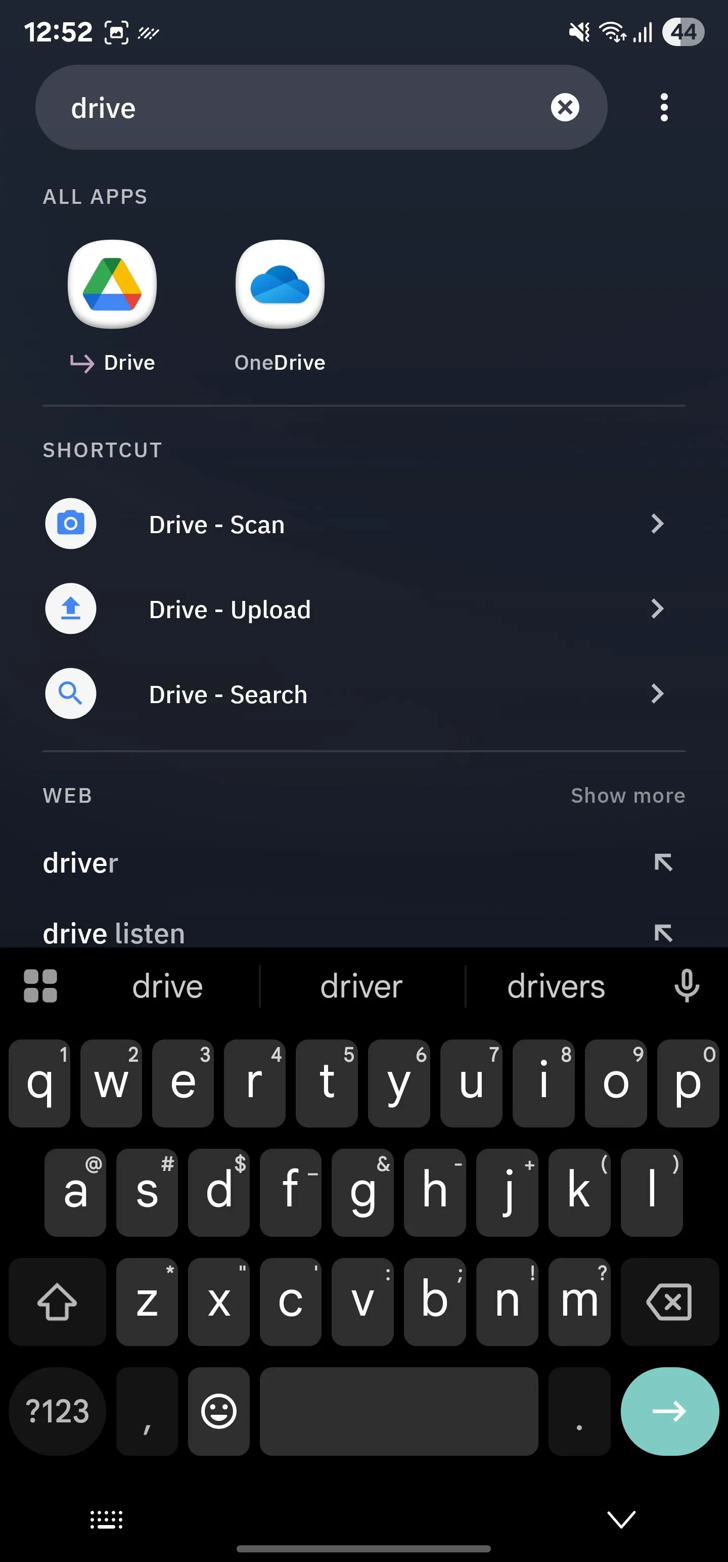 Các lối tắt Google Drive trong tính năng Tìm kiếm thông minh của Smart Launcher.