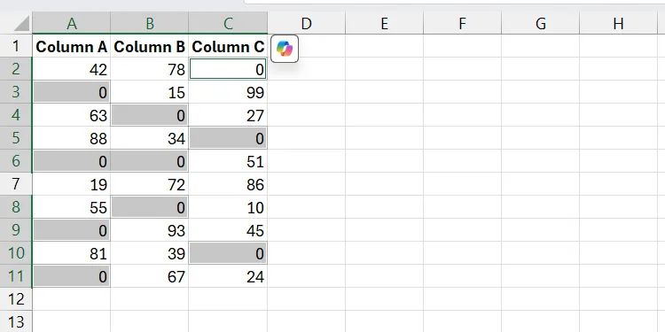Các ô trống đã được điền dữ liệu tự động bằng tính năng Go to Special trong Excel.
