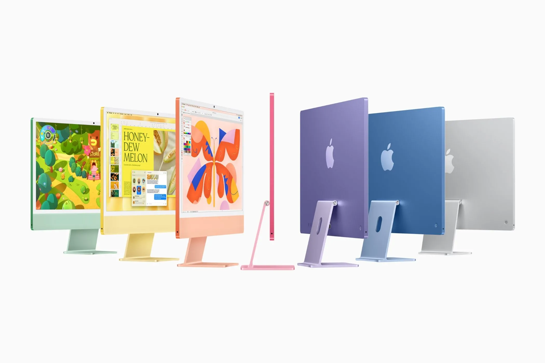 Các phiên bản màu sắc của iMac, minh họa cho sự đa dạng lựa chọn cấu hình máy tính All-in-One của Apple
