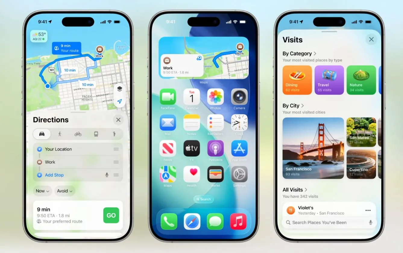 Các tính năng mới của Apple Maps trên iOS 26 bao gồm Visited Places và Routes