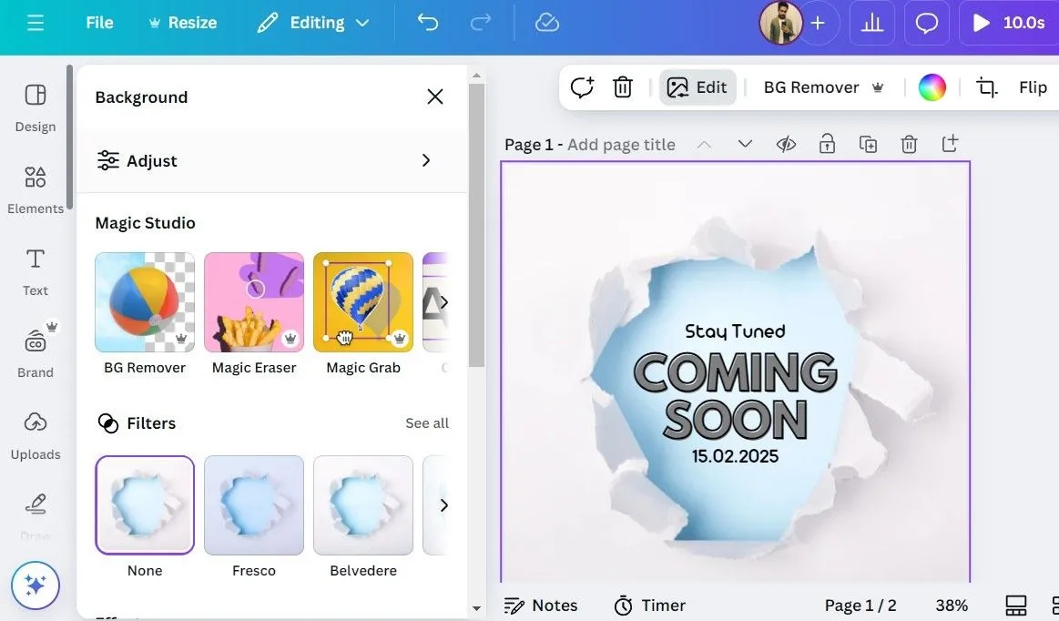 Các tùy chọn của Magic Studio trong ứng dụng Canva, bao gồm Magic Edit và công cụ chỉnh sửa hình ảnh AI