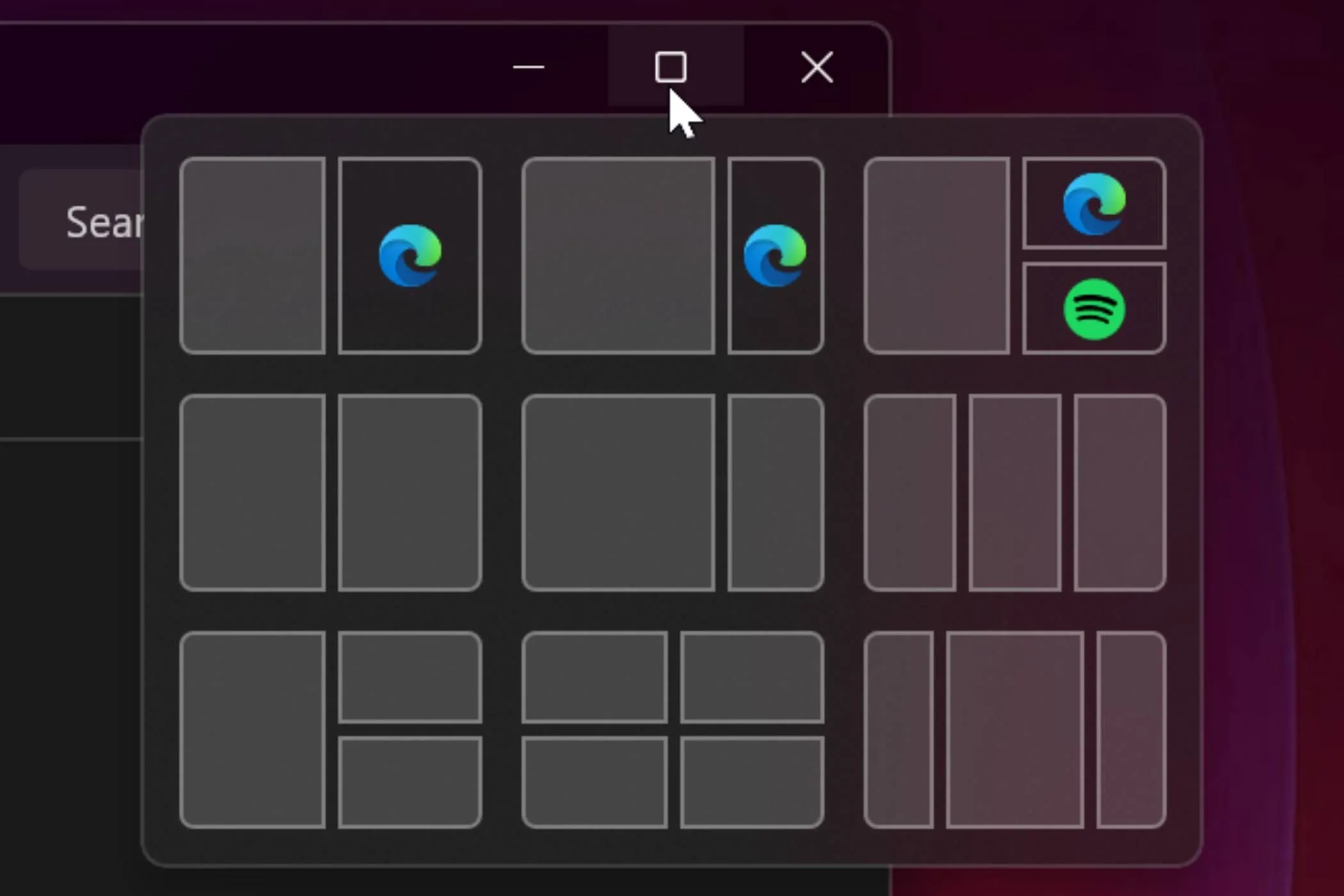 Các tùy chọn Snap Layout đa dạng trên Windows 11 cho phép chia màn hình linh hoạt.