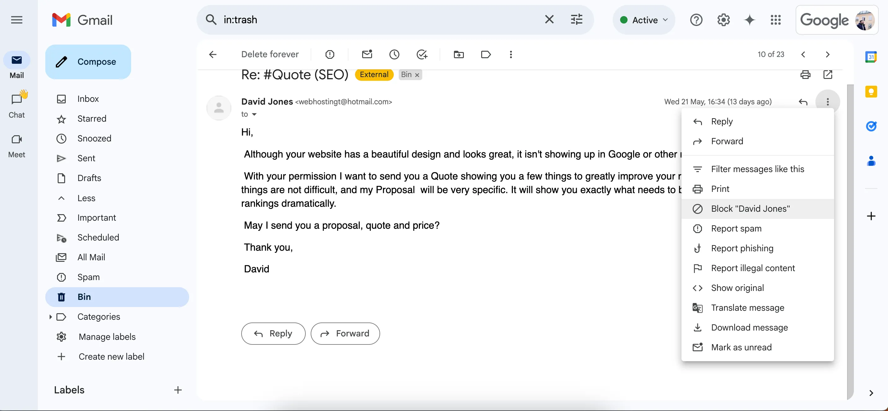 Cách chặn người gửi không mong muốn trong ứng dụng Gmail giúp giảm thư rác