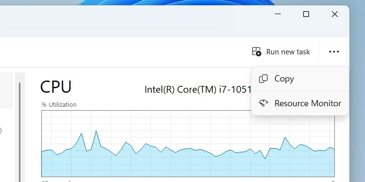 Cách mở Trình Giám sát Tài nguyên (Resource Monitor) trực tiếp từ tab Hiệu suất của Task Manager trên Windows.