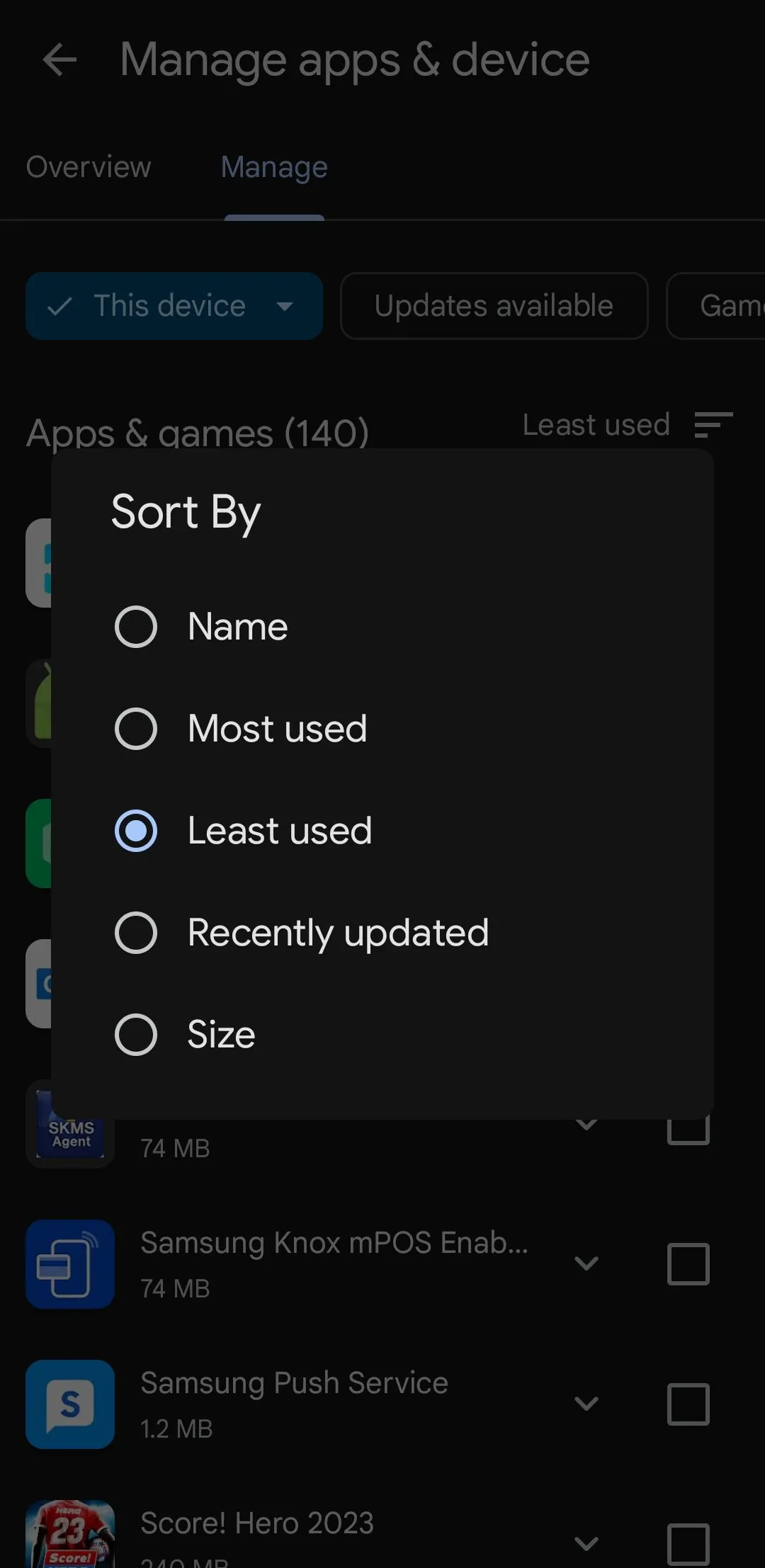 Cách sắp xếp và lọc ứng dụng ít dùng trong Google Play Store