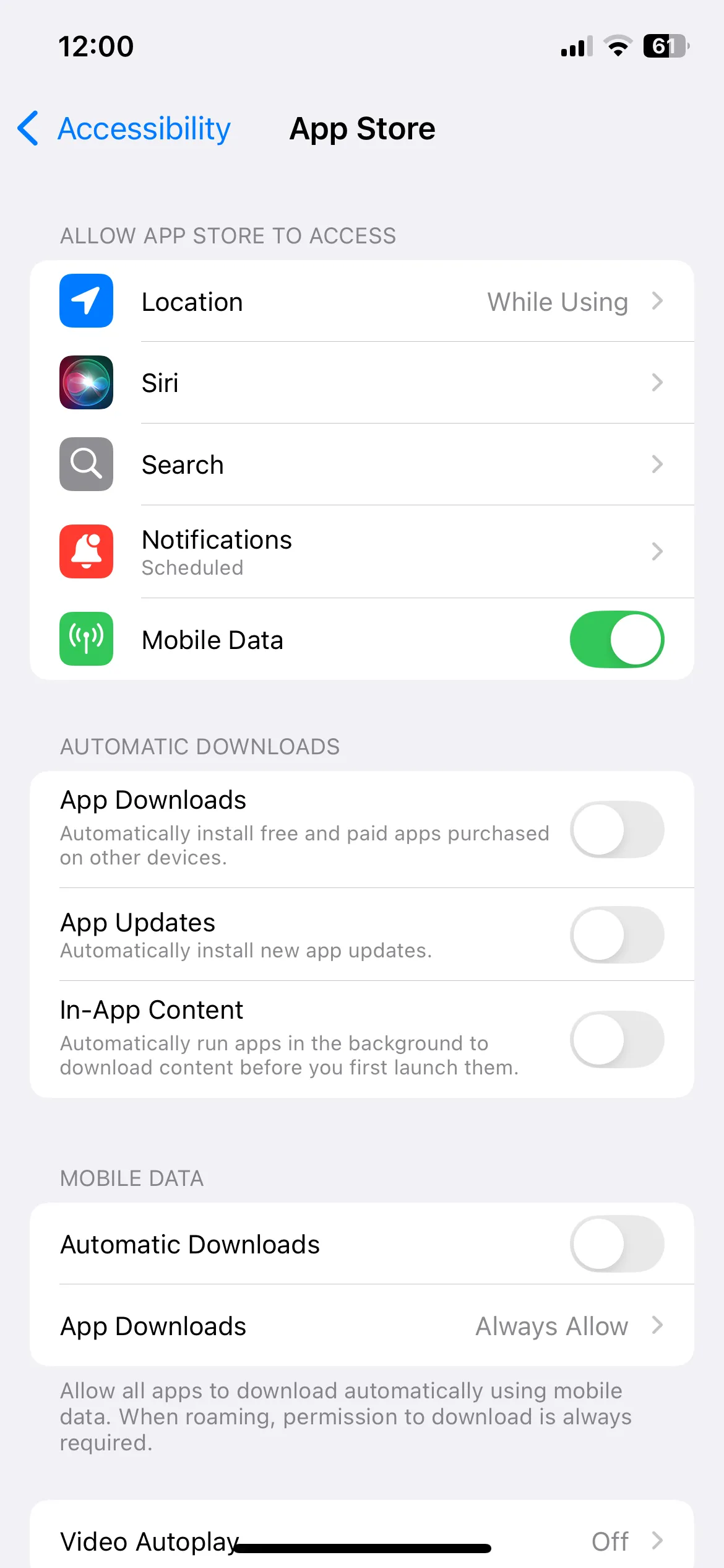 Cài đặt App Store trên iPhone để tắt tải tự động.