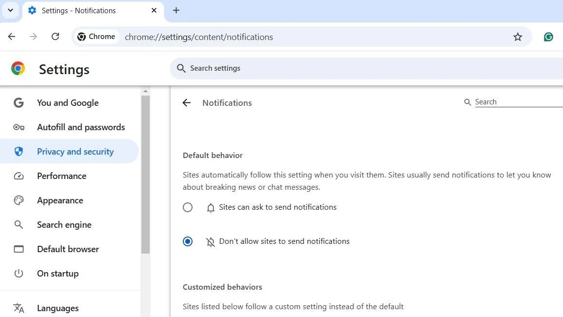 Cài đặt chặn thông báo website trong trình duyệt Google Chrome