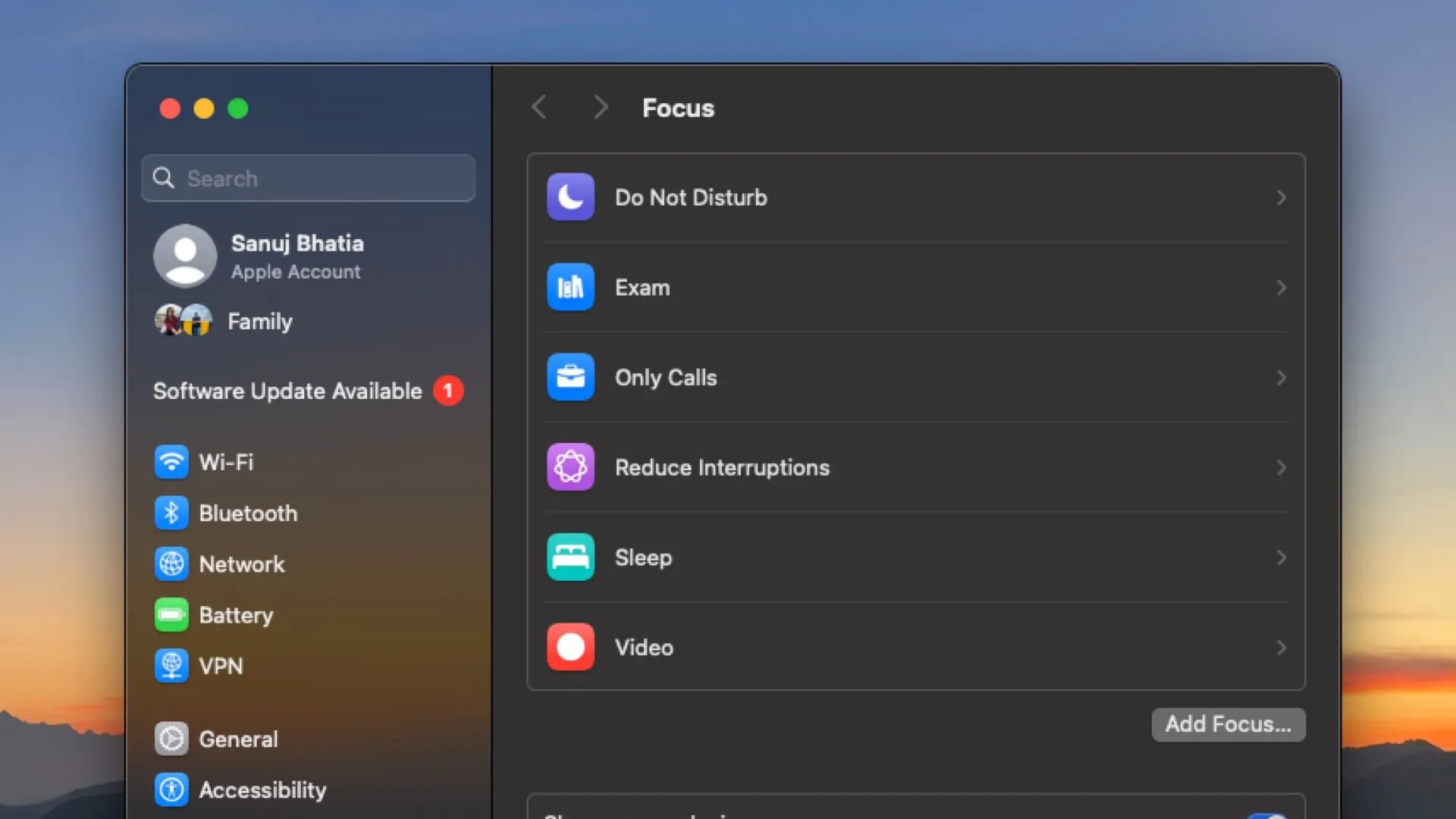 Cài đặt Chế độ Tập Trung (Focus Modes) trên macOS với các tùy chọn tùy chỉnh thông báo và lịch trình