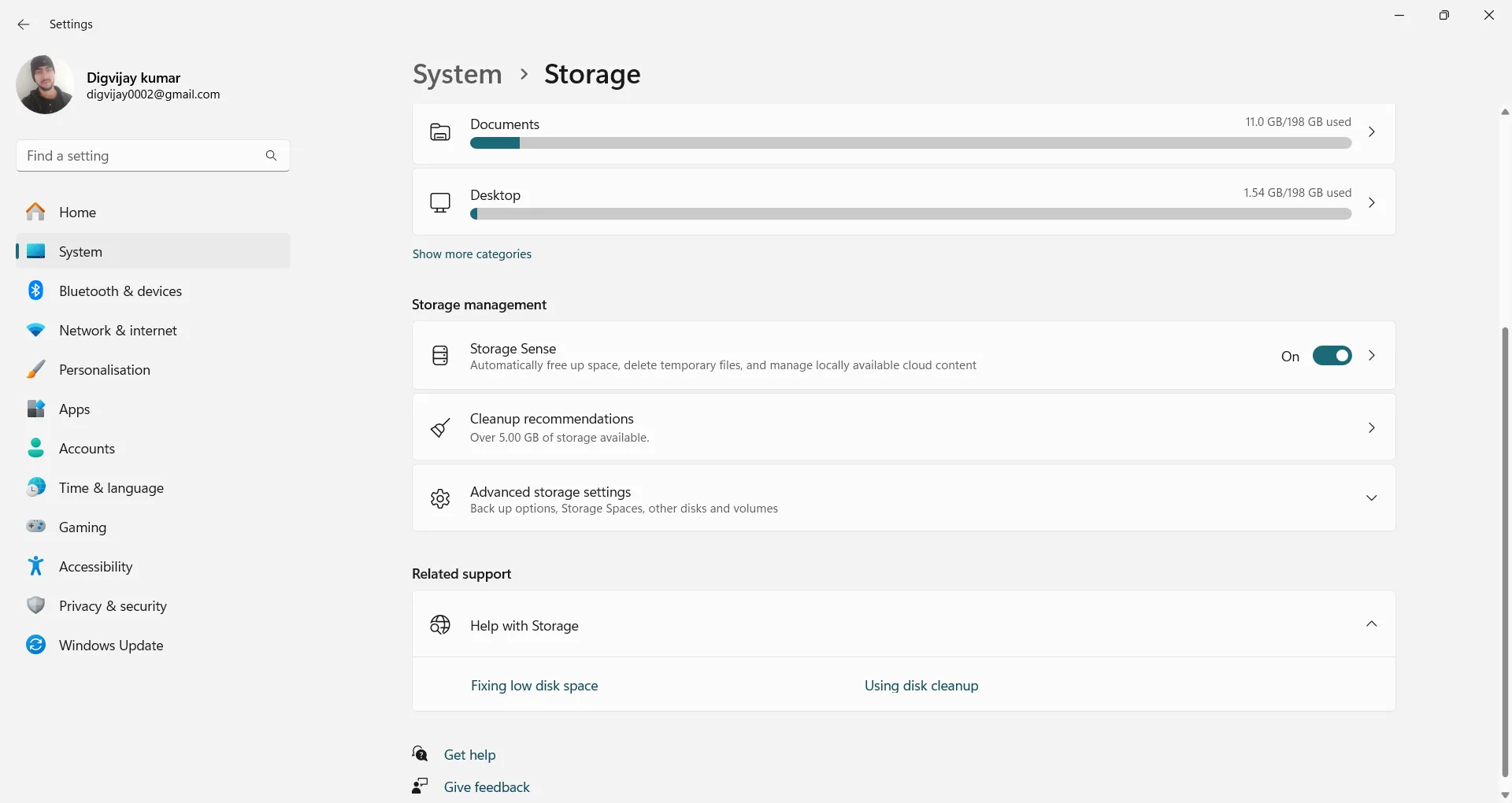 Cài đặt để bật tính năng Storage Sense tự động giải phóng dung lượng trên Windows 11