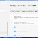 Cài đặt Dịch vụ định vị trong ứng dụng Cài đặt của Windows 11, hiển thị tùy chọn tắt/bật định vị.