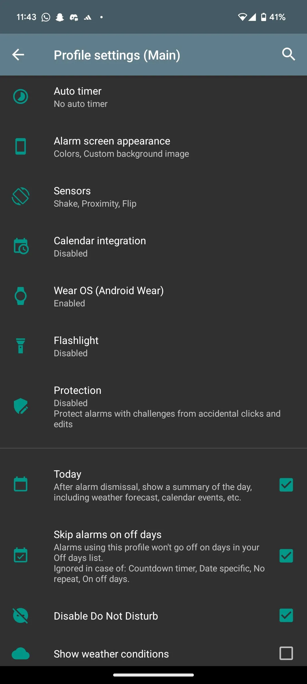 Cài đặt hồ sơ báo thức trong AMdroid với các tùy chọn nâng cao