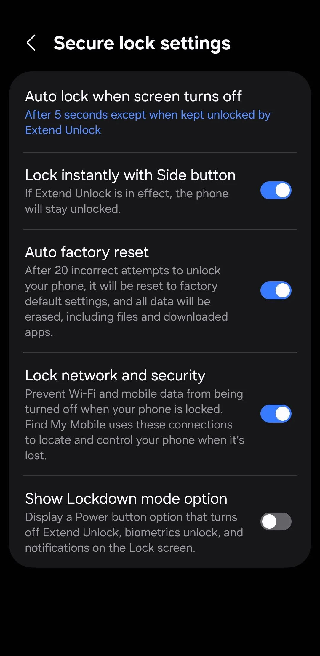 Cài đặt khóa bảo mật (Secure lock settings) trên điện thoại Android