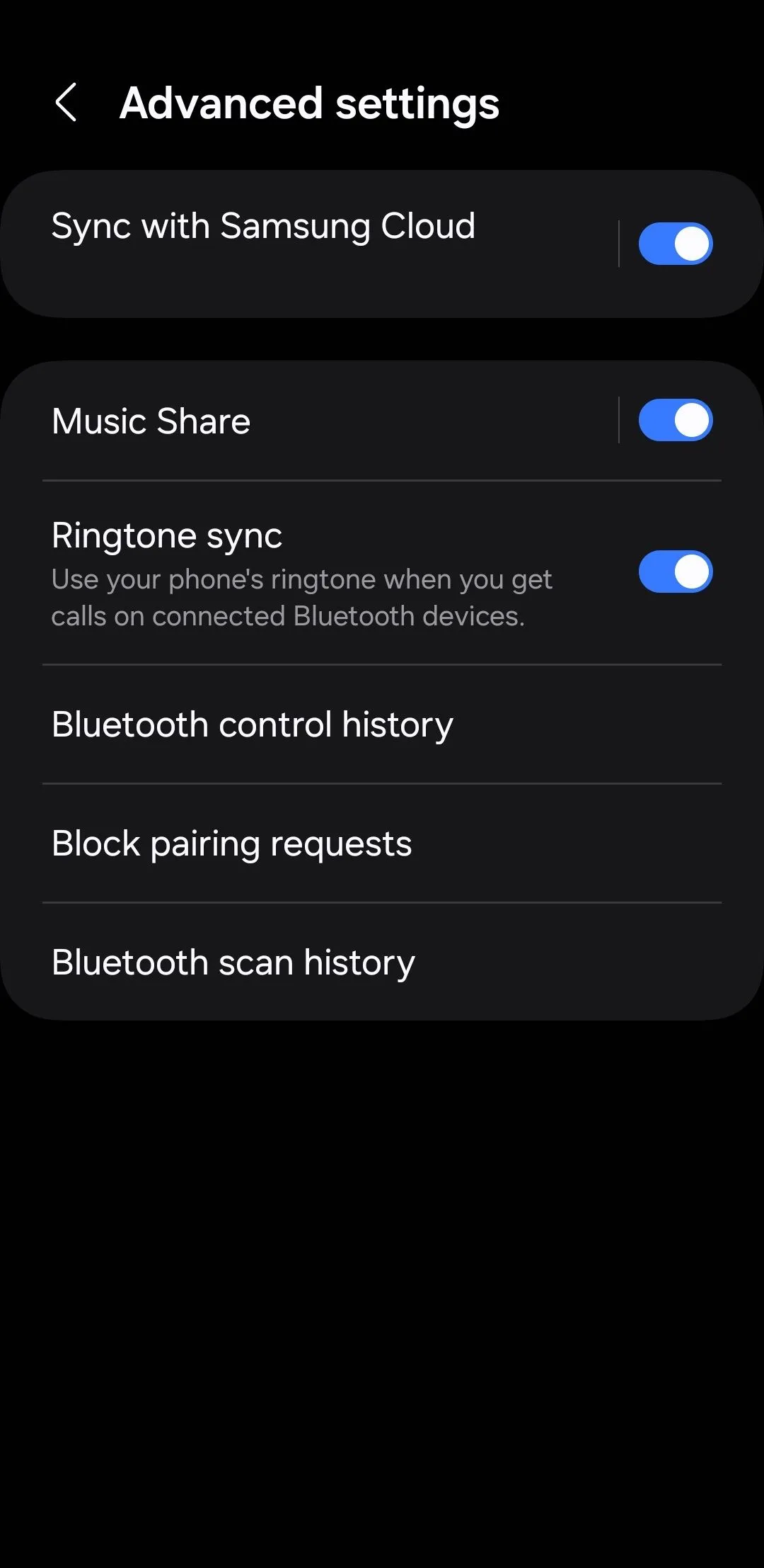 Cài đặt nâng cao của Bluetooth trên điện thoại Samsung