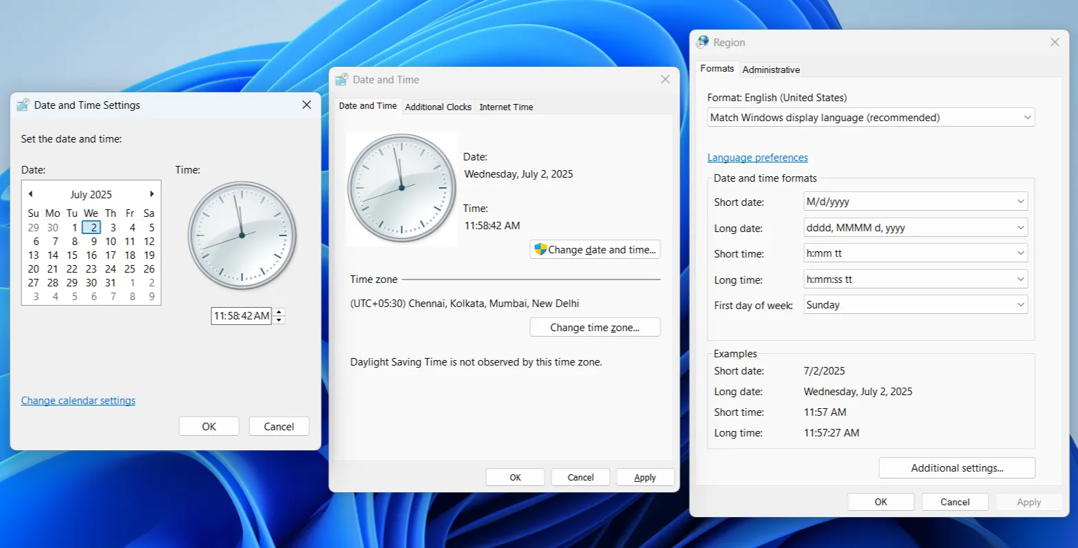 Cài đặt ngày và giờ cổ điển trên Windows