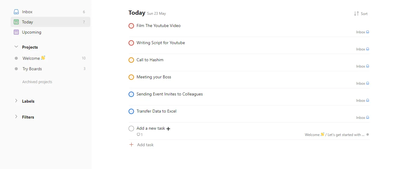 Cài đặt nhiệm vụ có ưu tiên thấp nhất trong ứng dụng Todoist