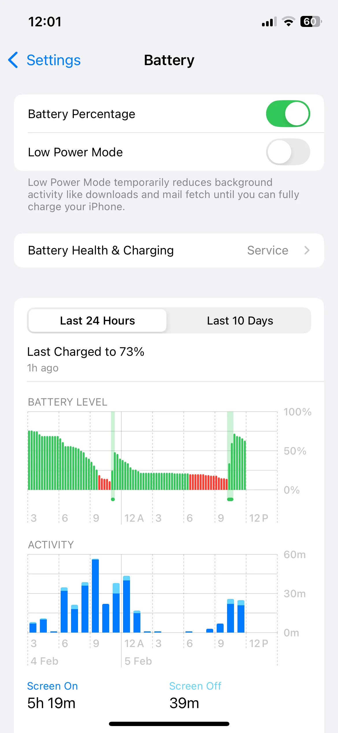 Cài đặt pin trên iPhone, hiển thị tùy chọn &quot;Chế độ Nguồn điện thấp&quot;.