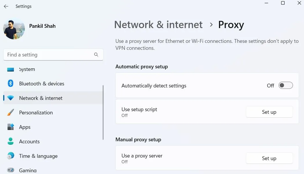 Cài đặt Proxy trong Windows 11 với tính năng &quot;Tự động phát hiện cài đặt&quot; đã tắt, cải thiện thời gian tải trang.