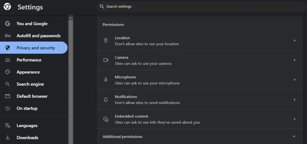 Cài đặt quyền truy cập trang web trong Google Chrome