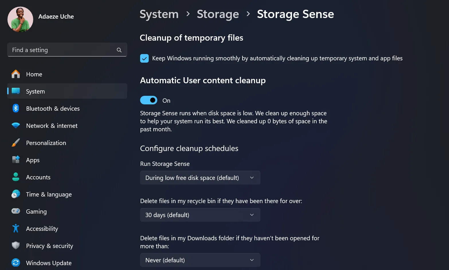 Cài đặt Storage Sense trong Windows giúp tự động dọn dẹp dung lượng