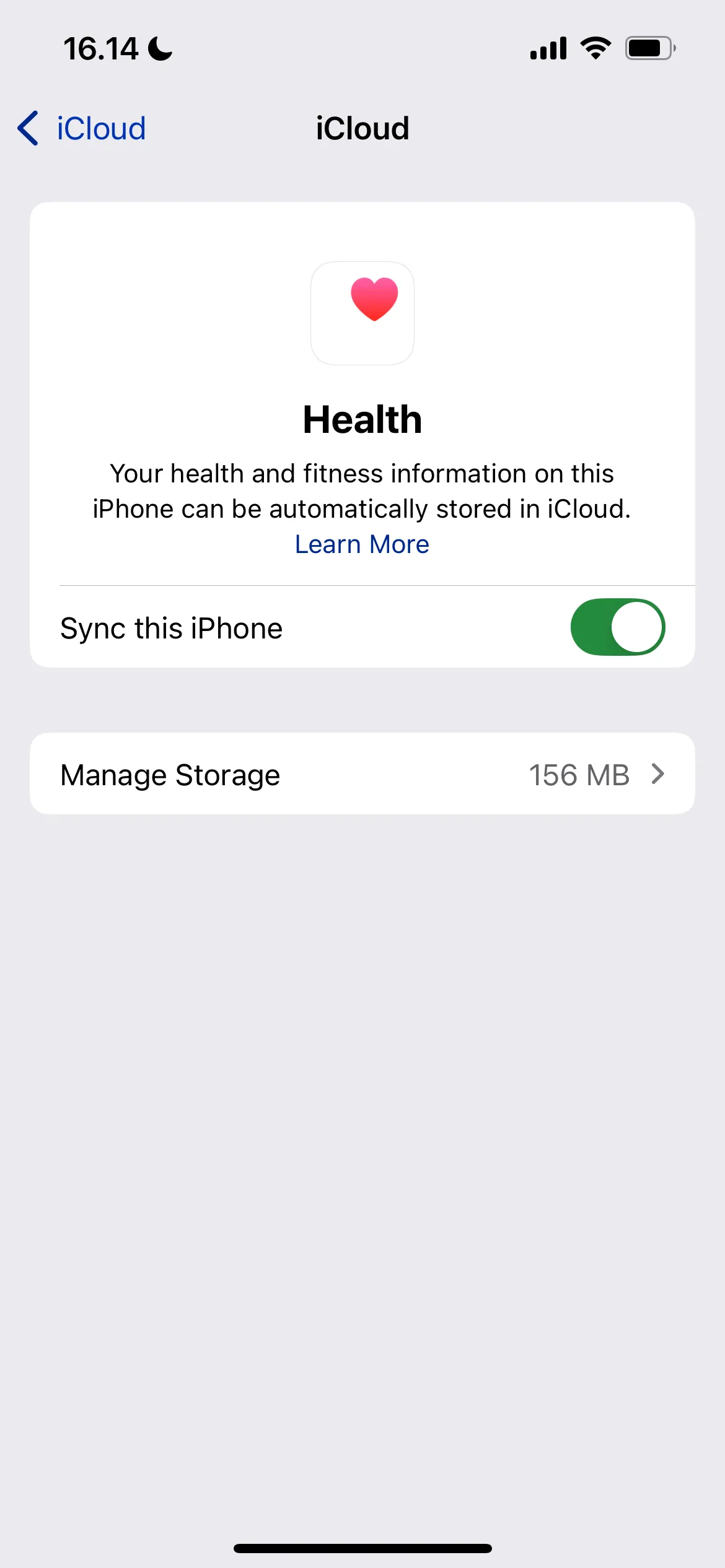 Cài đặt ứng dụng Sức khỏe trong Cài đặt iOS để tắt đồng bộ iCloud