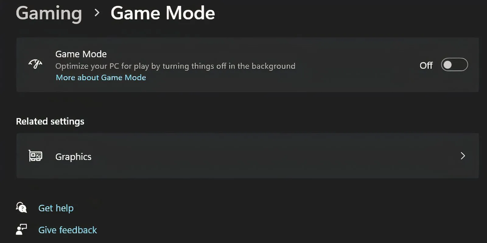 Cài đặt ứng dụng Windows, hiển thị tùy chọn Chế độ Game (Game Mode) đã được tắt, giúp giảm độ trễ input của bàn phím.