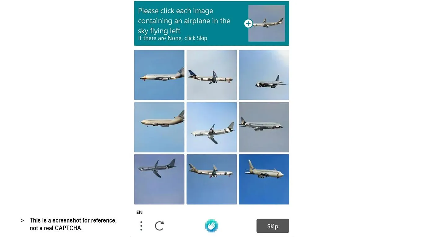 CAPTCHA hình máy bay bay sang trái