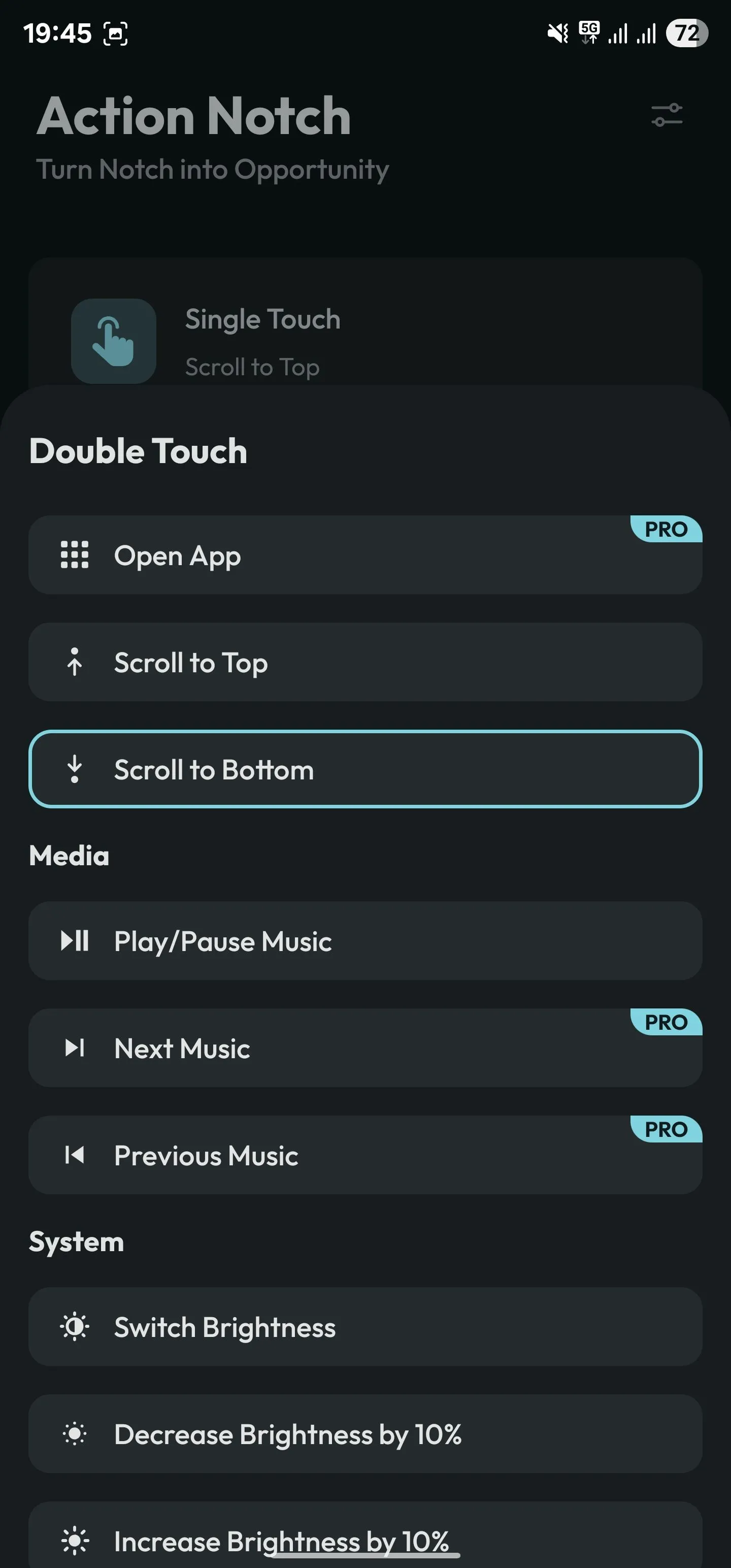 Cấu hình cử chỉ Double Touch để cuộn trang xuống cuối với Action Notch