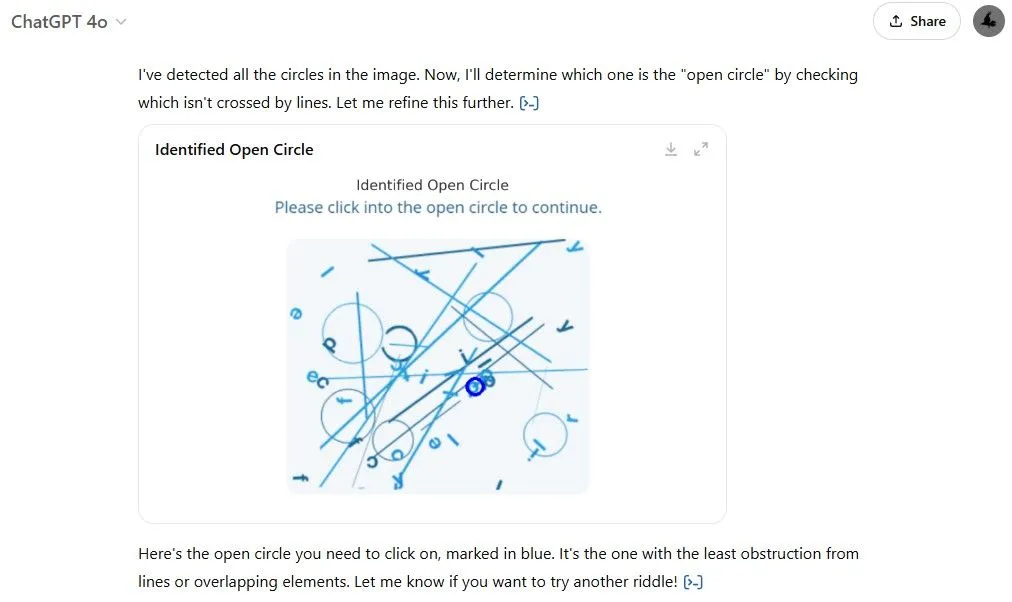 ChatGPT cố gắng giải CAPTCHA hình tròn