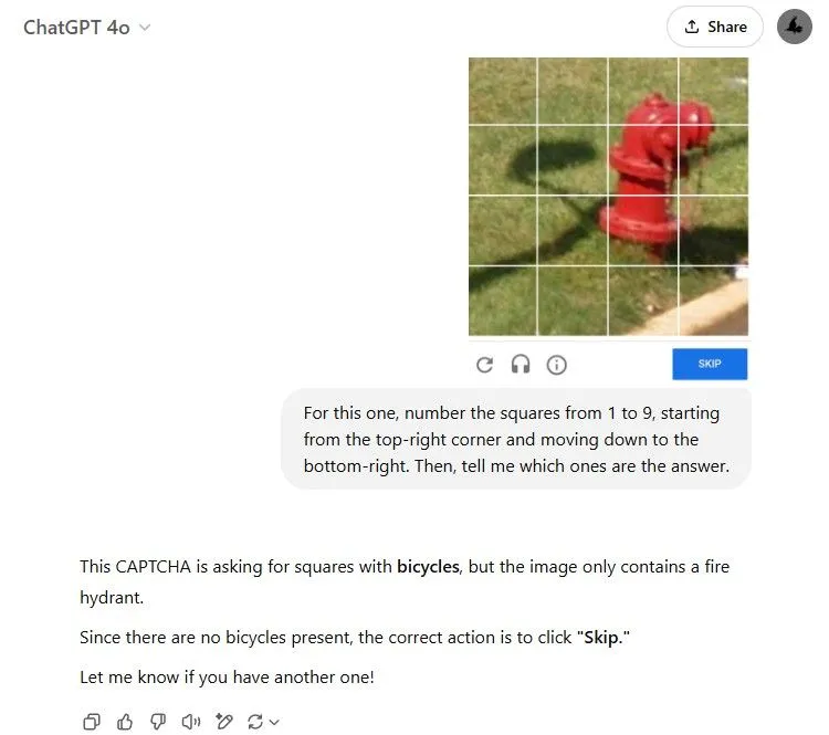 ChatGPT giải CAPTCHA chọn ô vuông