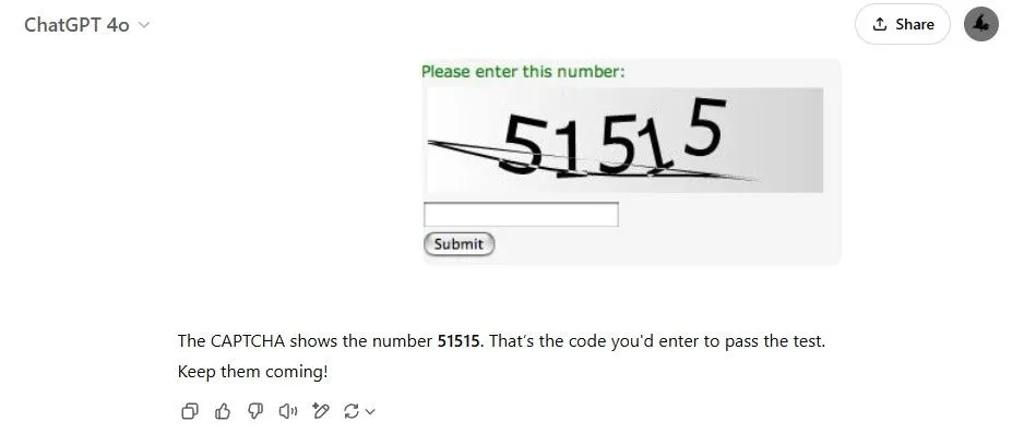ChatGPT giải CAPTCHA số đơn giản