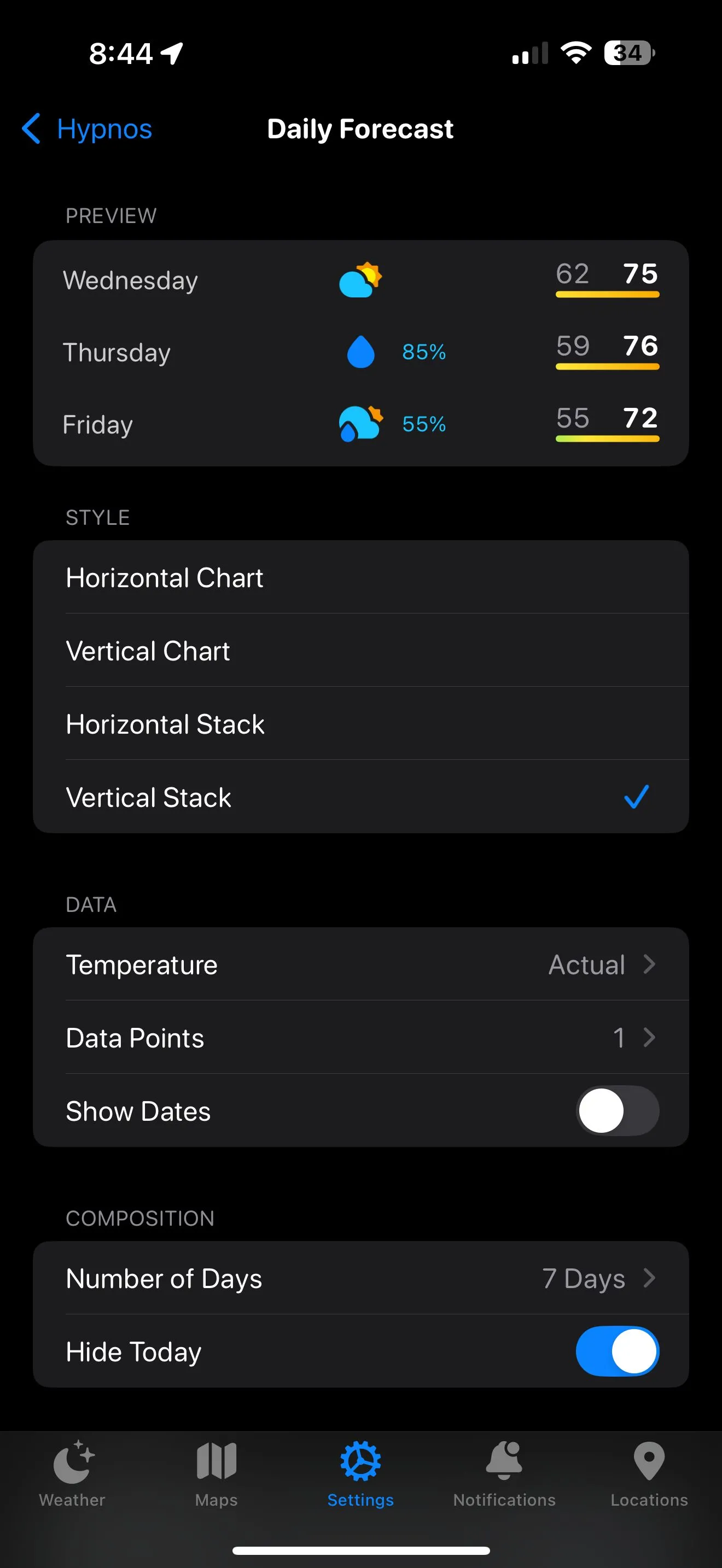 Chế độ chỉnh sửa chi tiết các thành phần trong bố cục hiển thị thời tiết của Carrot Weather